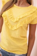 Bluzka damska bawełniana z falbanami na przodzie i rękawkach żółta