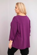 Bluzka damska plus size z bawełną z długim rękawem i marszczeniem ciemno fioletowa