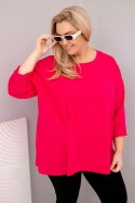 Bluzka damska plus size z bawełną z długim rękawem i marszczeniem fuksja