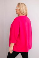 Bluzka damska plus size z bawełną z długim rękawem i marszczeniem fuksja