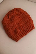 Czapka damska zimowa o klasycznym splocie prążkowanym K439 ruda