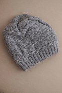 Czapka damska zimowa o klasycznym splocie prążkowanym K439 szara
