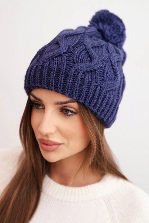 Czapka damska zimowa wełniana z grubym warkoczowym splotem K458 fioletowa
