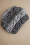 Czapka damska zimowa wełniana z ozdobnym splotem K446 szara + grafitowa