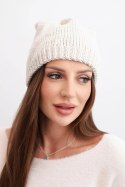Czapka damska zimowa z uszkami i prążkowanym splotem K440 beżowa