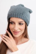Czapka damska zimowa z uszkami i prążkowanym splotem K440 ciemno szara
