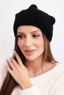 Czapka damska zimowa z uszkami i prążkowanym splotem K440 czarna
