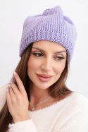 Czapka damska zimowa z uszkami i prążkowanym splotem K440 fioletowa