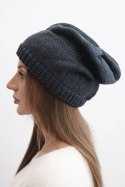 Czapka damska zimowa z uszkami i prążkowanym splotem K440 grafitowa
