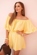 Kombinezon damski hiszpanka z falbankami i gumką w talii żółty