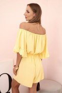 Kombinezon damski hiszpanka z falbankami i gumką w talii żółty
