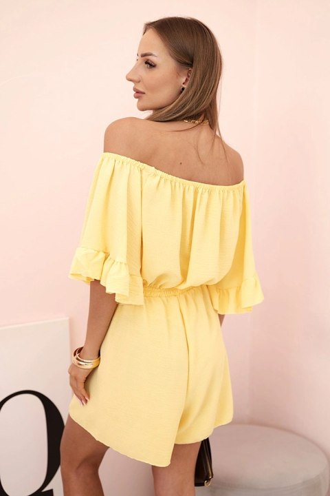 Kombinezon damski hiszpanka z falbankami i gumką w talii żółty