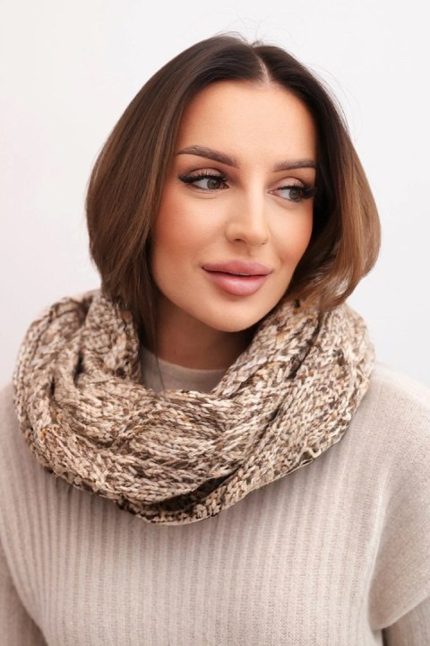 Komin damski wełniany melanżowy gruby otulacz na zimę KN24 ciemno beżowy