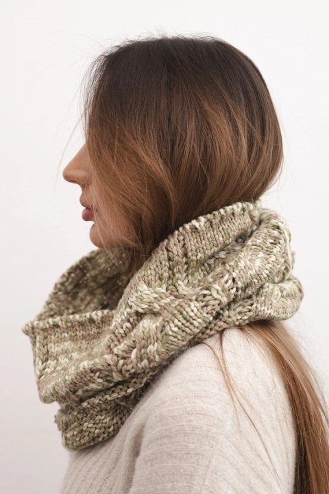 Komin damski wełniany miękki zimowy KN25 ciemno miętowy+mocca