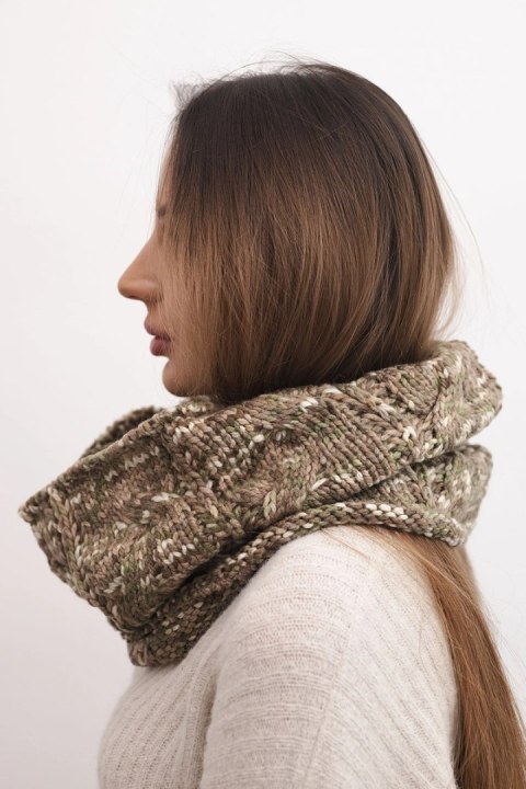 Komin damski wełniany miękki zimowy KN25 khaki+fango