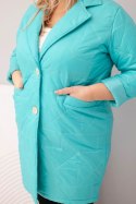 Kurtka damska Plus Size pikowana z ozdobnymi guzikami i kołnierzem ciemno miętowa