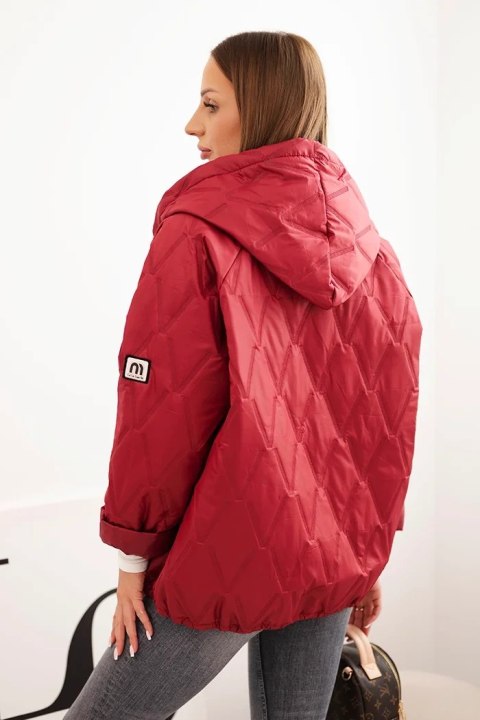 Kurtka damska pikowana z kapturem bordowa
