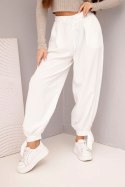 Spodnie damskie z szeroką nogawką i wiązaniem u dołu białe