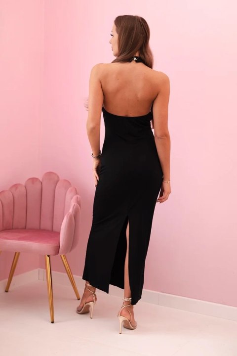 Sukienka damska maxi z odkrytymi plecami i marszczeniem czarna