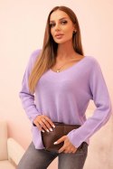 Sweter damska z wiskozą z dekoltem w serek fioletowy