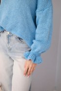 Sweter damski z dodatkiem moheru i wełny o luźnym fasonie niebieski