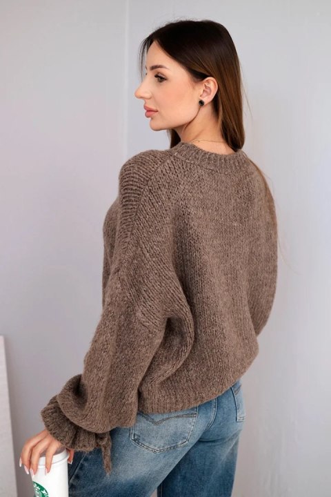 Sweter damski z dodatkiem moheru z grubym splotem i ozdobnymi rękawami fango