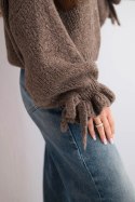 Sweter damski z dodatkiem moheru z grubym splotem i ozdobnymi rękawami fango