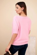 Sweter damski z wiskozy z krótkim rękawem cukierkowy róż
