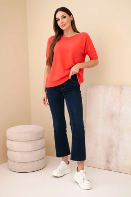 Sweter damski z wiskozy z krótkim rękawem malinowy