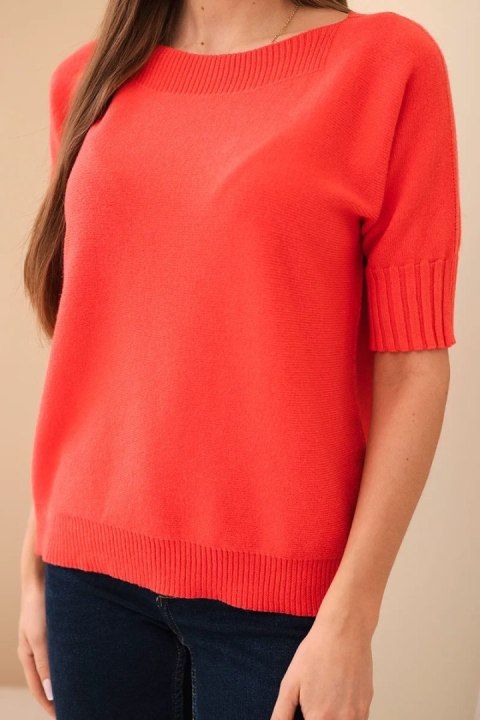 Sweter damski z wiskozy z krótkim rękawem malinowy