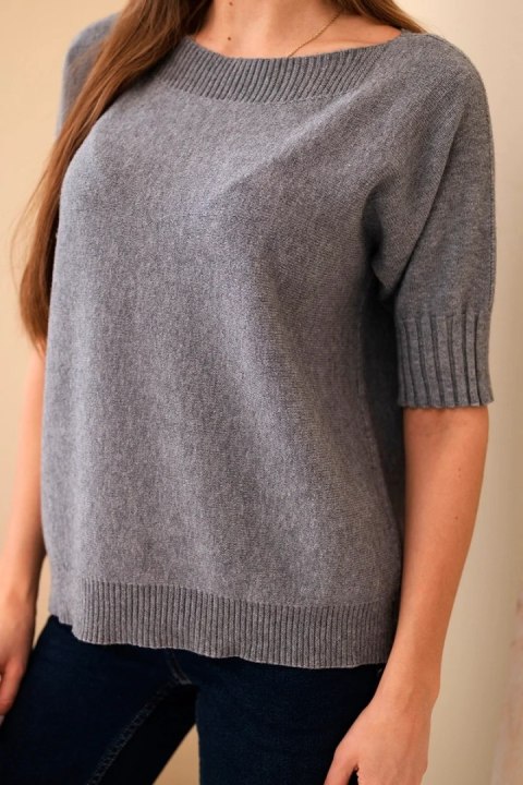 Sweter damski z wiskozy z krótkim rękawem szary