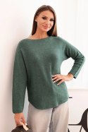 Sweterek damska z wiskozy z długim rękawem i okrągłym dekoltem ciemny zielony