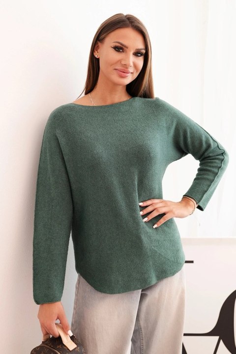 Sweterek damska z wiskozy z długim rękawem i okrągłym dekoltem ciemny zielony