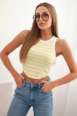 Bluzka damska bawełniana prążkowana w paski bez rękawów zielona