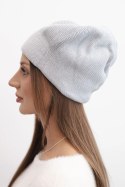 Czapka damska wełniana klasyczna gładka beanie K420 szara