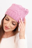 Czapka damska zimowa wełniana z ozdobnym tłoczeniem K474 ciemno różowa