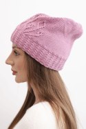 Czapka damska zimowa wełniana z ozdobnym tłoczeniem K474 ciemno różowa