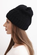 Czapka damska zimowa wełniana z ozdobnym tłoczeniem K474 czarna