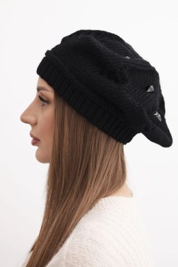 Czapka damska zimowa wełniana z ozdobnymi kryształkami K459 czarna