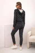 Komplet damski z weluru z nadrukiem czarny