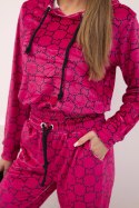 Komplet damski z weluru z nadrukiem fuksja