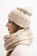 Komplet damski zimowy z moherem czapka i komin o puszystej fakturze K500 beżowy