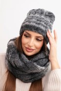 Komplet damski zimowy z moherem czapka i komin o puszystej fakturze K500 grafitowy