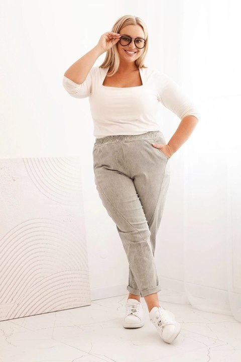 Spodnie damskie Plus Size dekatyzowane z wiskozą i szeroką gumką jasne khaki