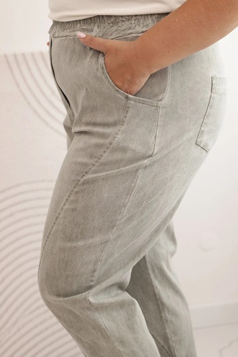Spodnie damskie Plus Size dekatyzowane z wiskozą i szeroką gumką jasne khaki