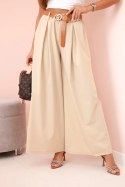 Spodnie z paskiem i szeroką nogawką jasno beżowe