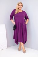 Sukienka damska bawełniana Plus Size z asymetrycznym dołem ciemno fioletowa