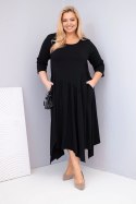 Sukienka damska bawełniana Plus Size z asymetrycznym dołem czarna