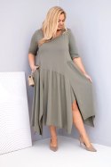 Sukienka damska bawełniana Plus Size z asymetrycznym dołem khaki