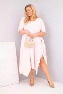 Sukienka damska bawełniana Plus Size z asymetrycznym dołem pudrowy róż